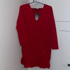 Red ruffle detail dress